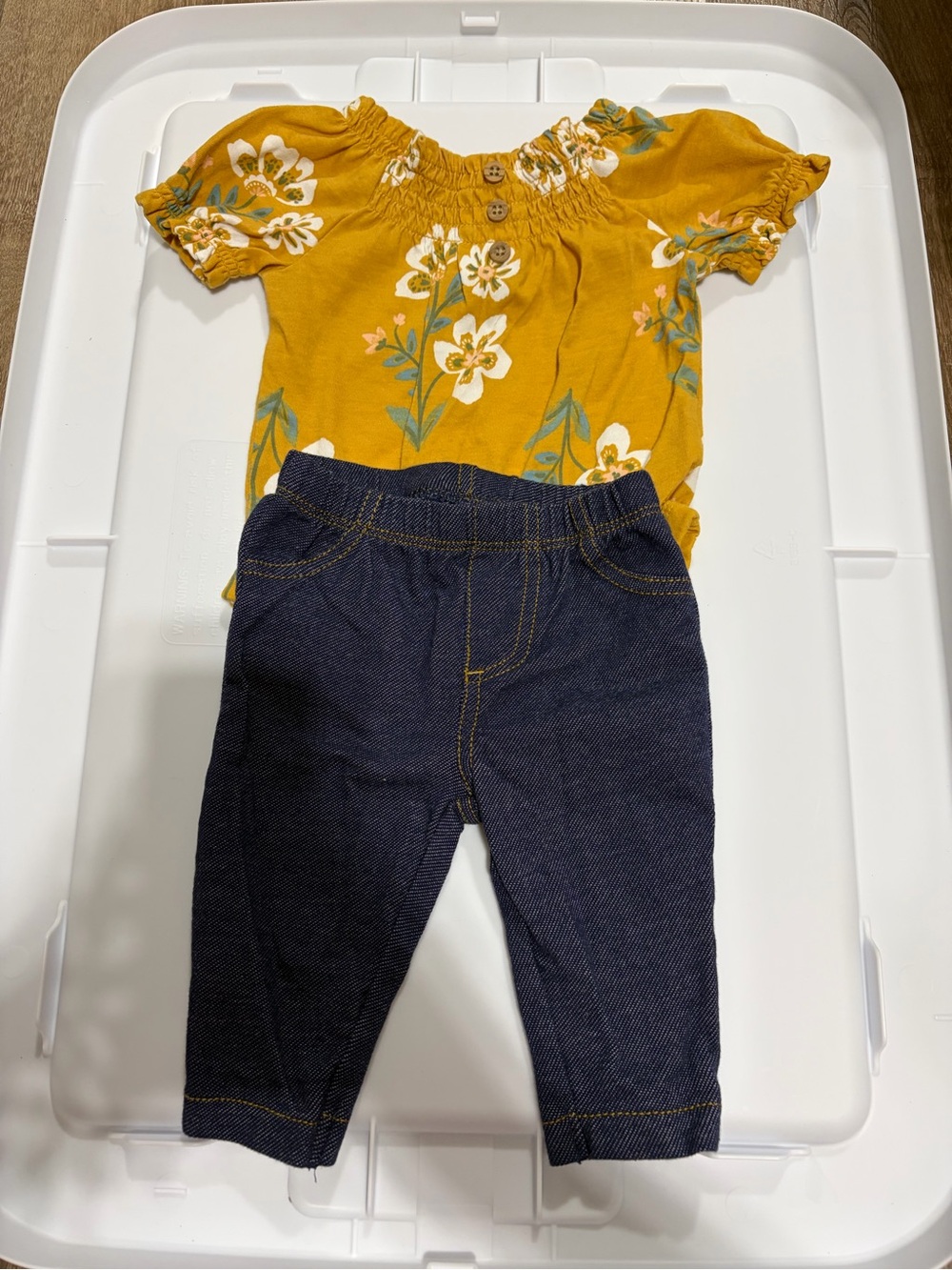 Carter's Mustard Floral Top with Navy Jeggings